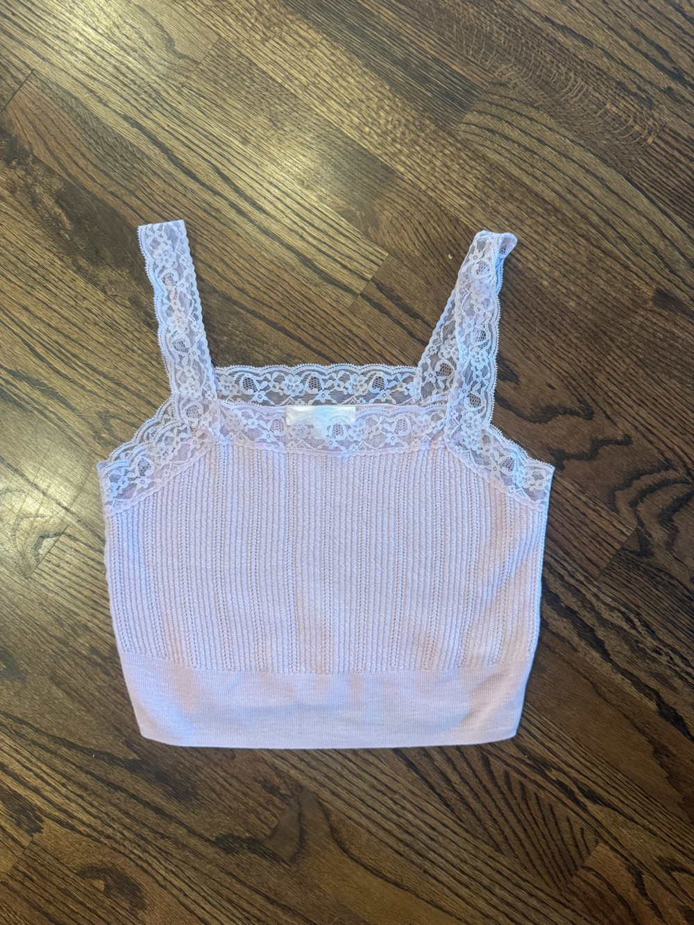 LoveShackFancy Pale Pink Lace-Trim Cropped Tank